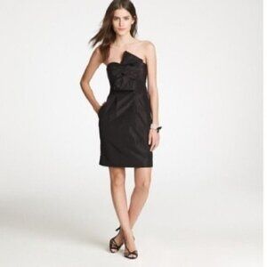J. Crew Mini Dress 2 Bow Monde Silk Taffeta Strapless Black Cocktail Party Event